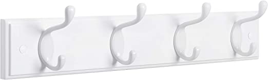 Wandkapstok – 4 metalen haken – zilver/wit