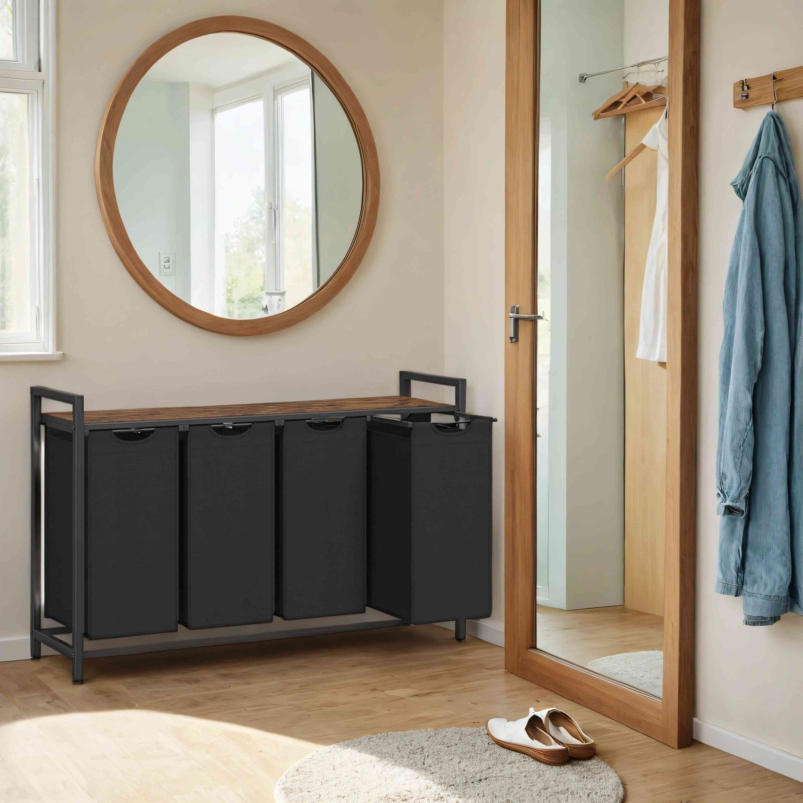 Wasmand met 4 vakken – Wasverzamelaar met plank, grote wasbox