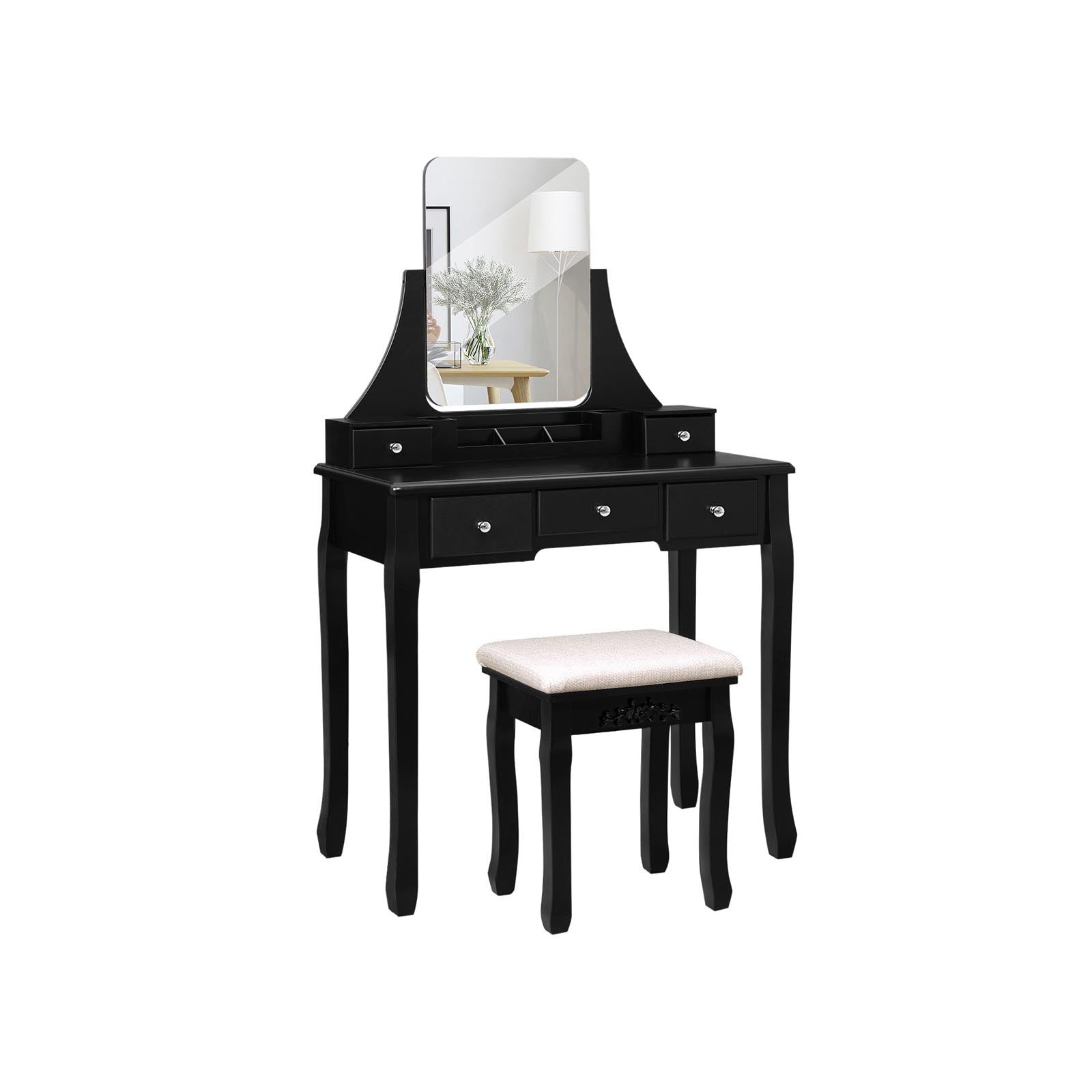 Kaptafel - Make-up tafel met spiegel en lades - Cosmetica tafel - Zwart