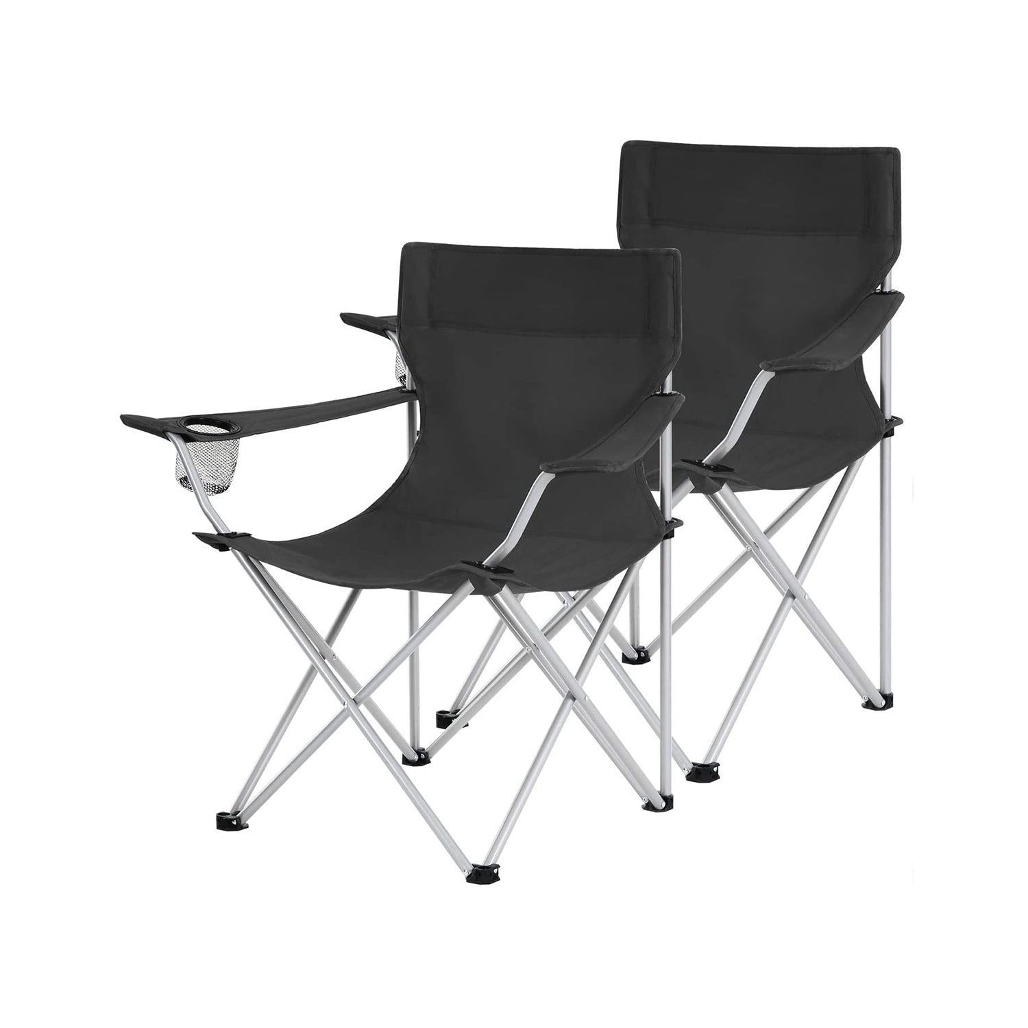 Campingstoelen – Set van 2 met armleuning en bekerhouder – Zwart