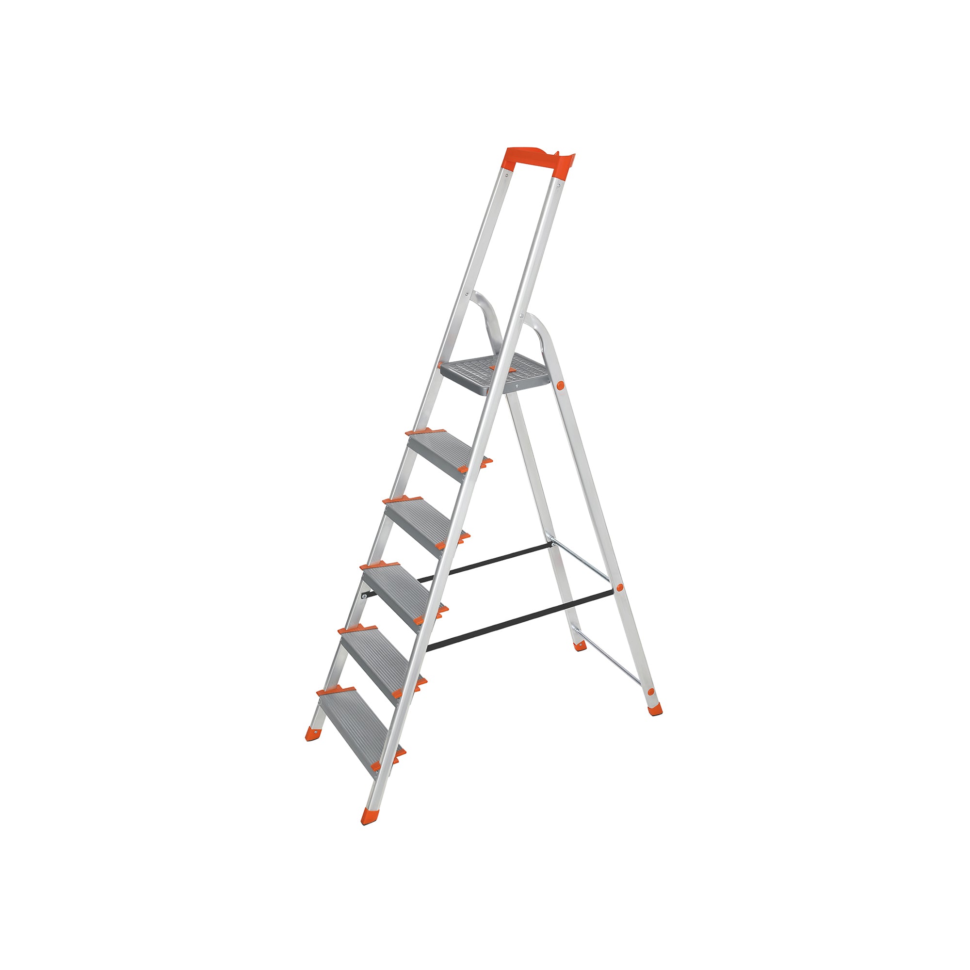 Ladder - Aluminium trapladder - 6 treden - Grijs / Oranje
