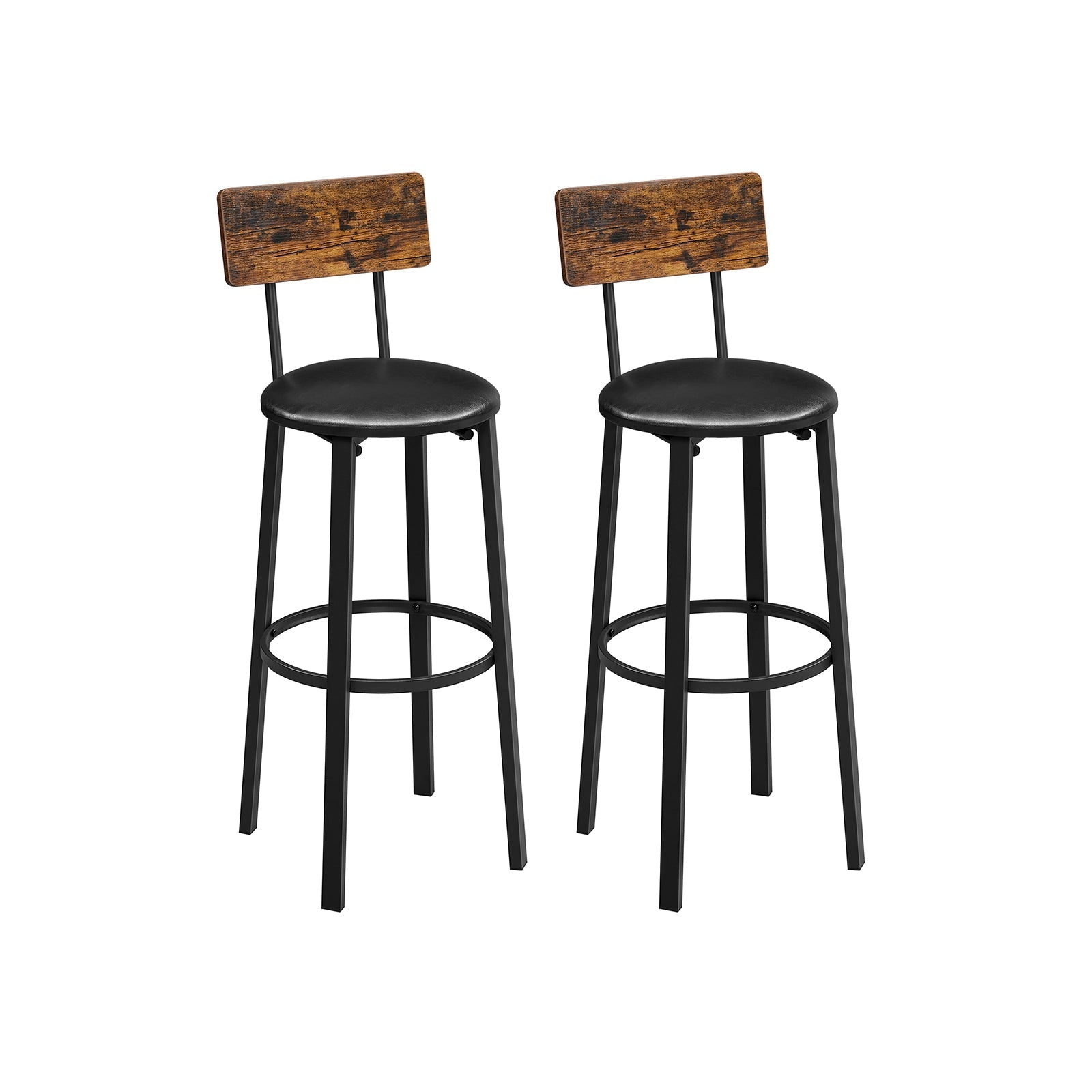 Barkrukken - Set van 2 - Metalen frame en houten rugleuning - Zwart