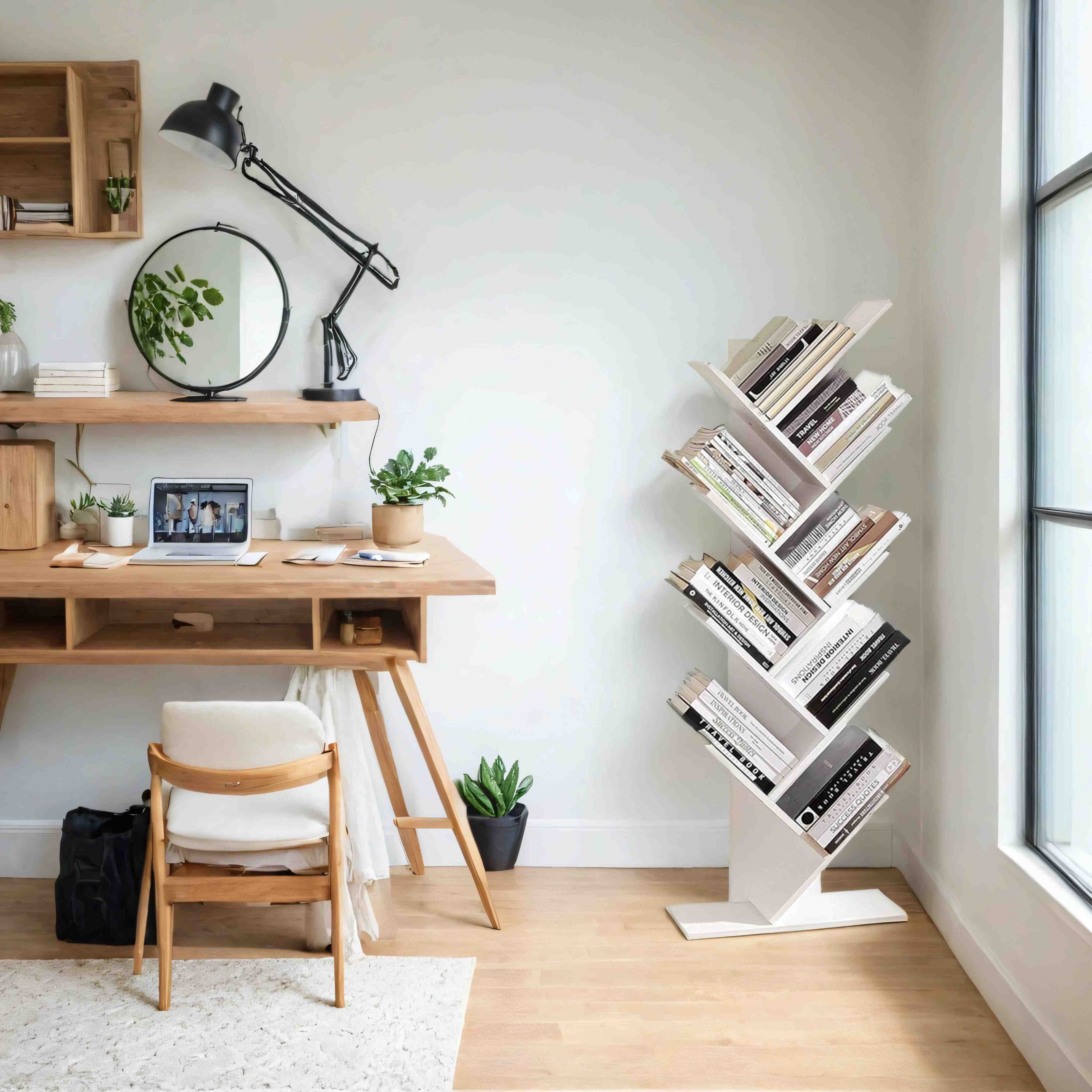 Boekenkast – 9 niveaus in boomvorm, ruimtebesparende hoekplank
