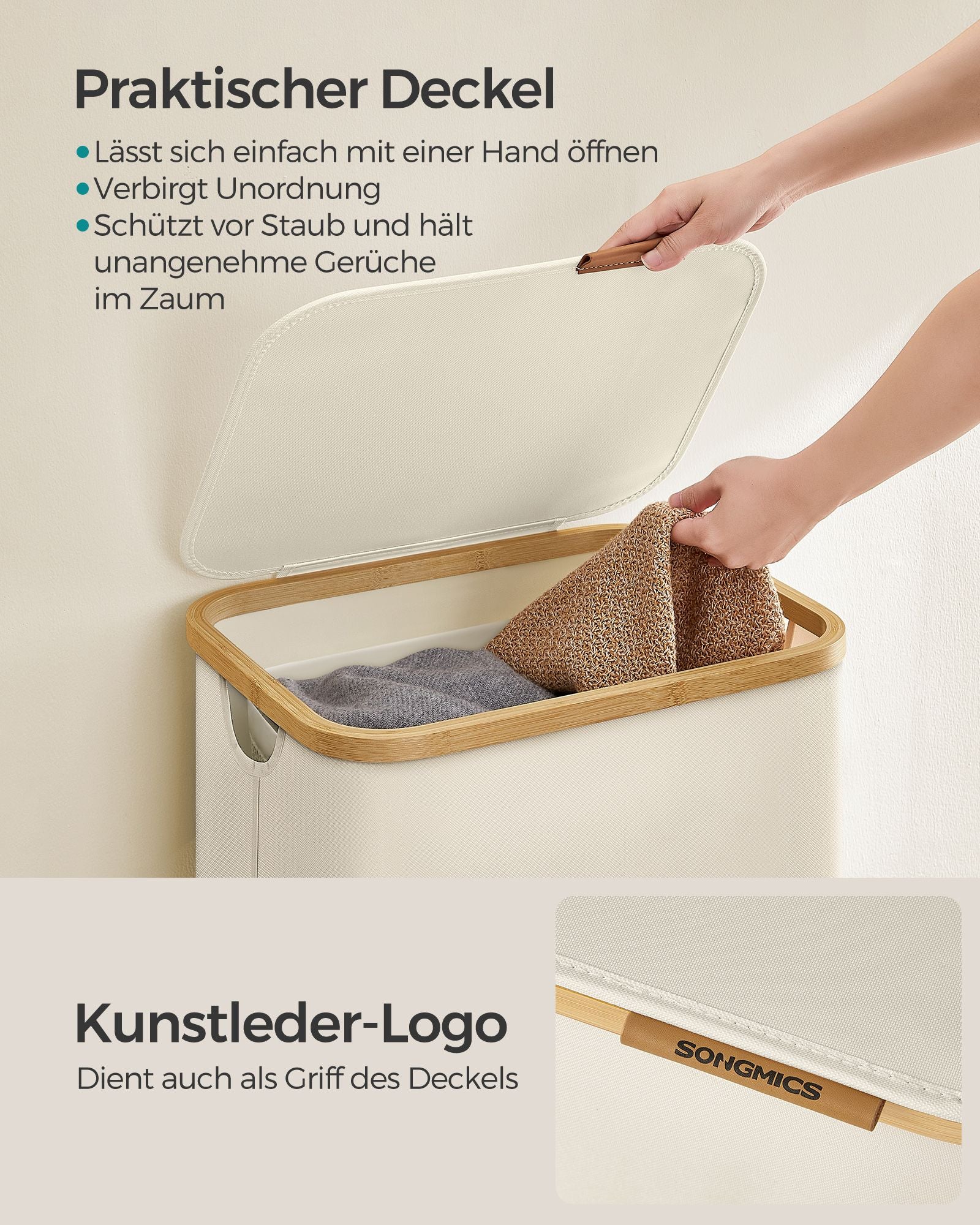 Wasmand 90 Liter met Uitneembare Waszak Crèmewit