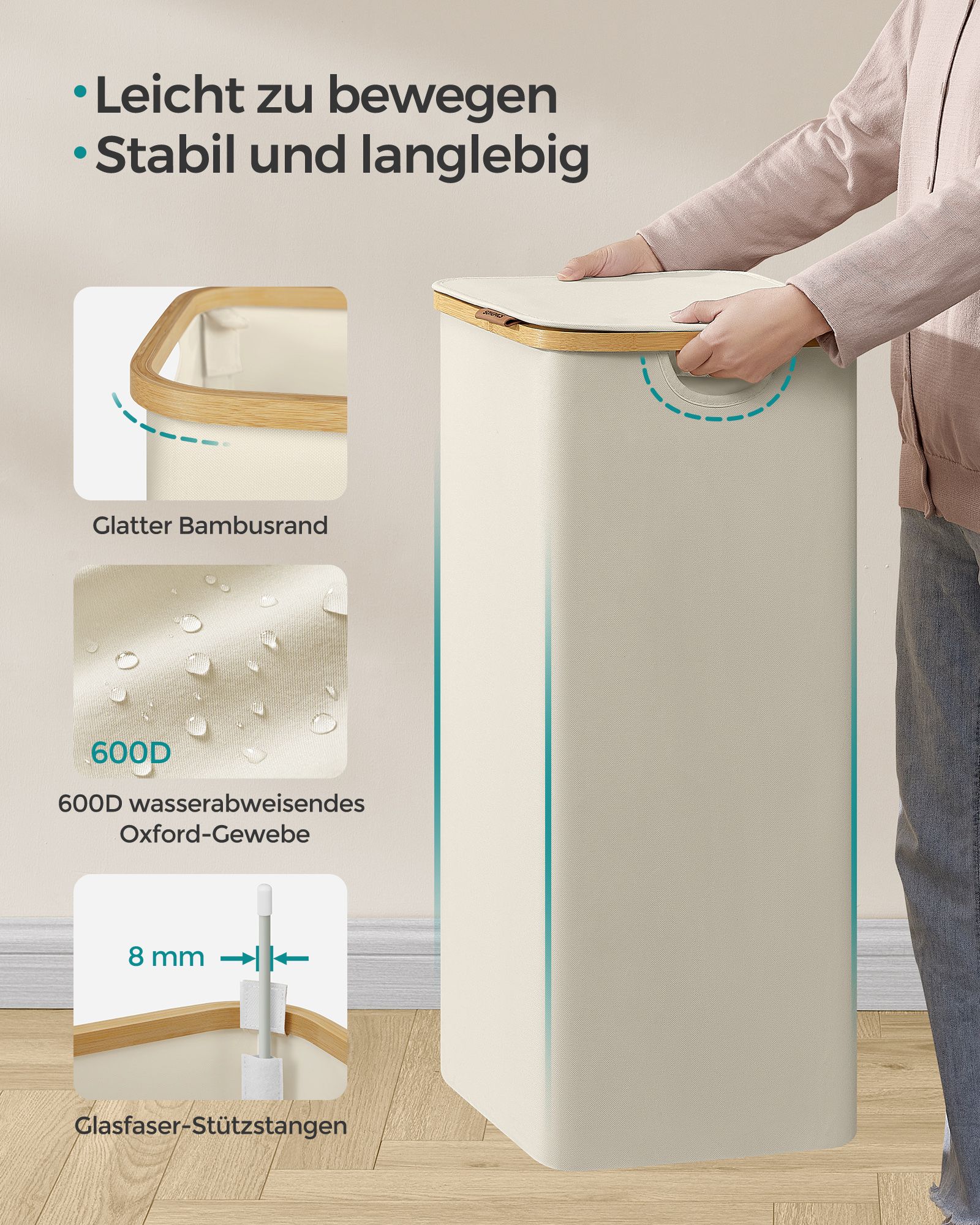 Wasmand 90 Liter met Uitneembare Waszak Crèmewit
