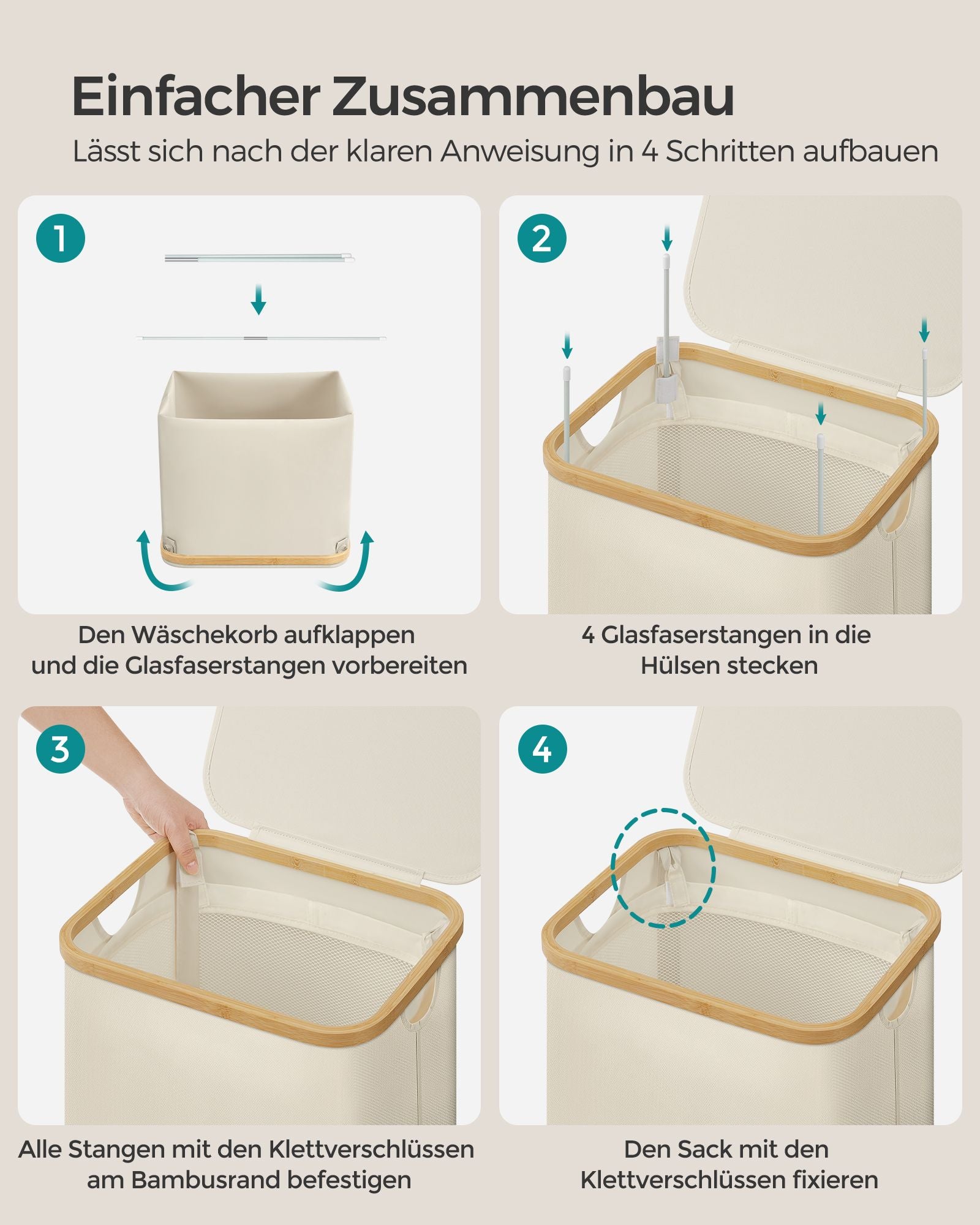 Wasmand 90 Liter met Uitneembare Waszak Crèmewit