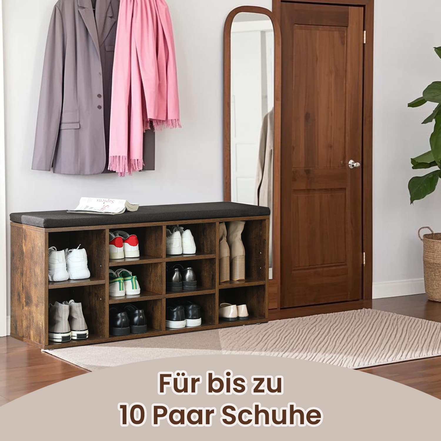 Schoenenbank – Zitbank met opbergruimte, gecombineerd met schoenenrek