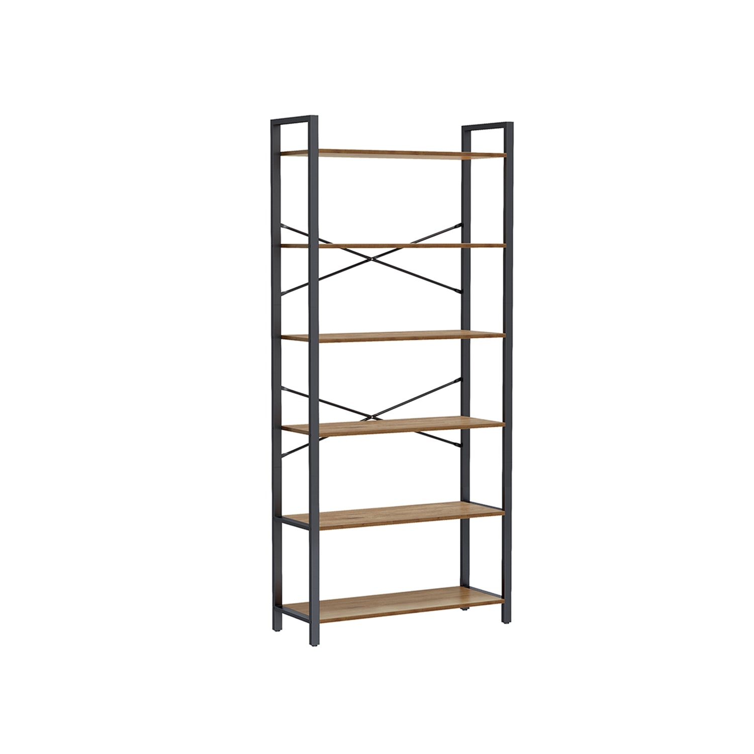 Boekenkast – 6 niveaus – 30 x 80 x 186 cm – donker walnoot-zwart
