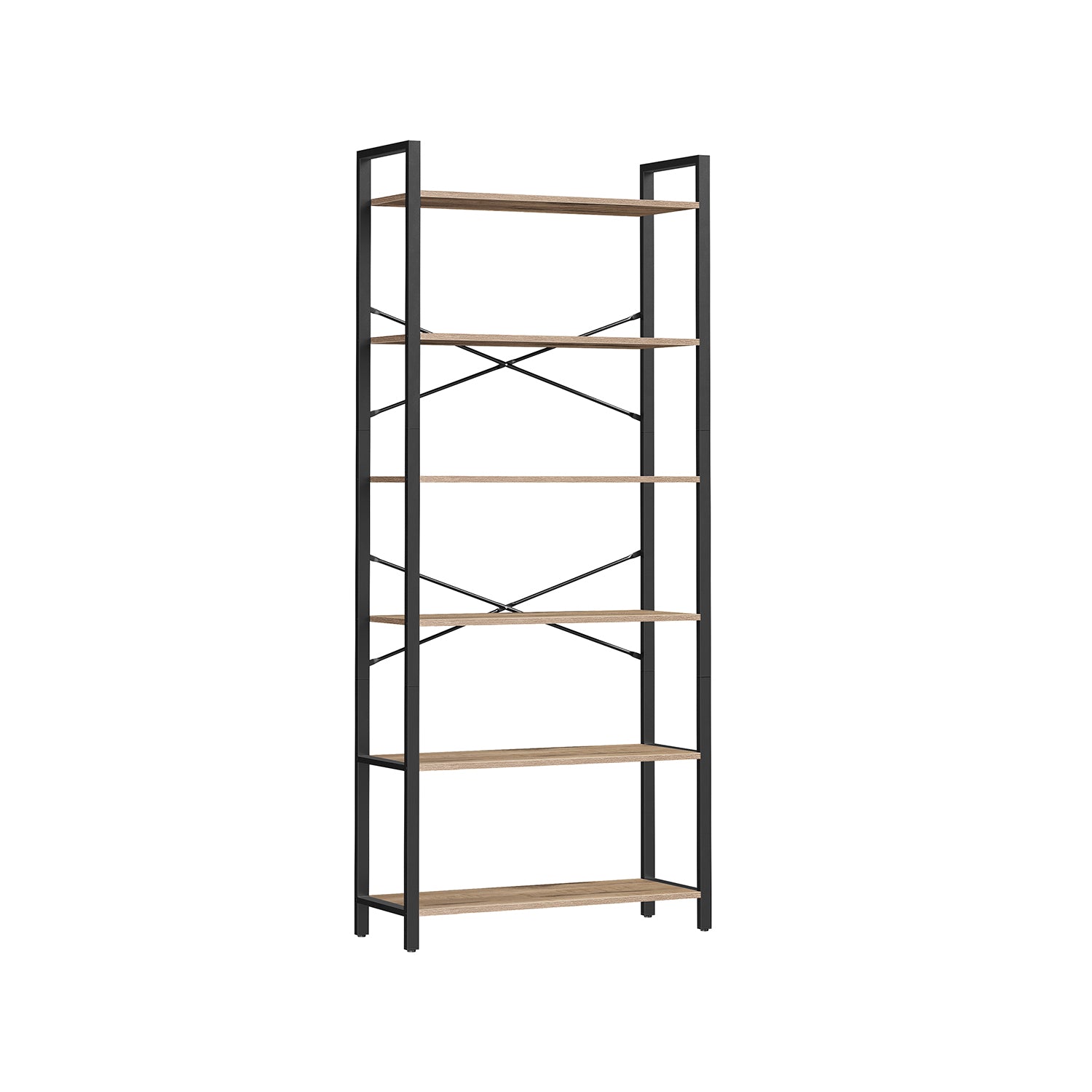 Boekenkast – 6 niveaus – industrieel design – camelbruin-inktzwart