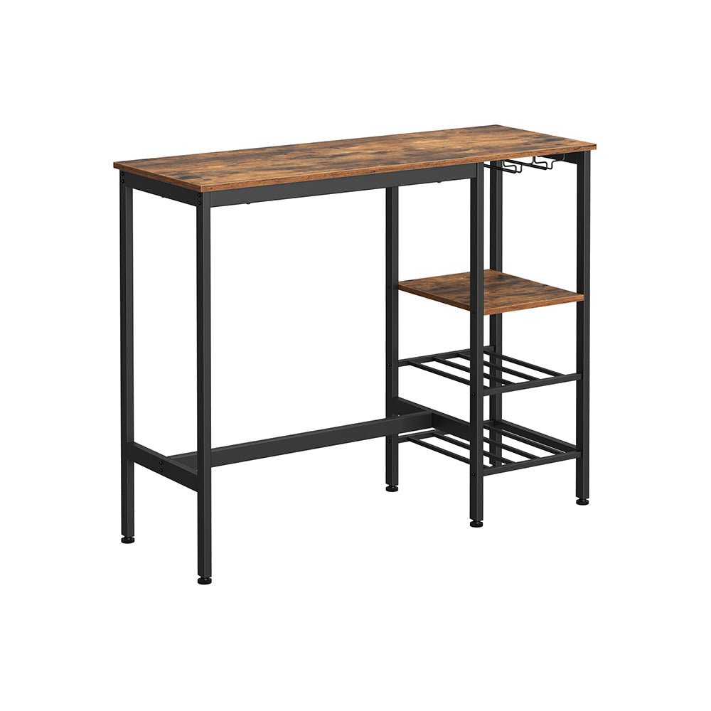 Bartafel - Met wijnglazen- en flessenhouders - Keukentafel - Bruin/Zwart