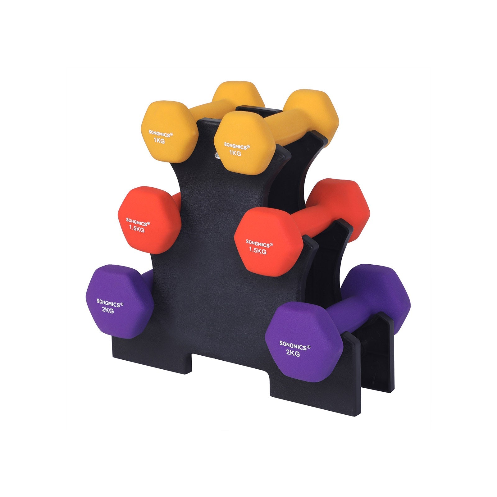 Halterset - Dumbbells met houder - 1, 1.5, 2 kg - Set van 6