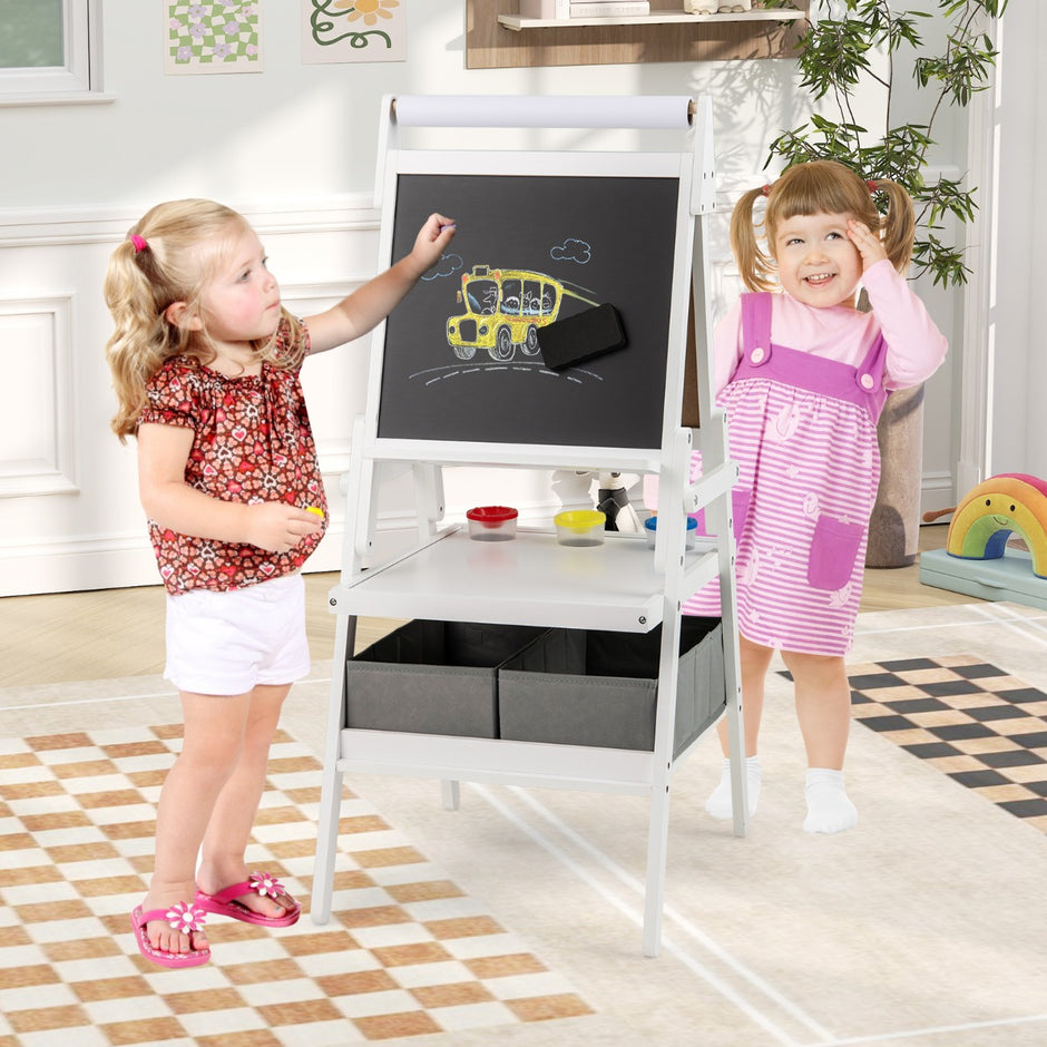 i – Barn Tafel med Pappersrulle och magnetisk Kritta Whiteboard Dubbelsidig – 3 1 – Vit