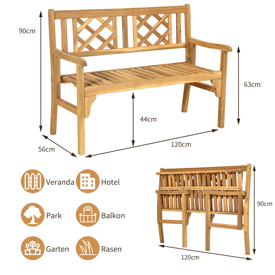 Hopfällbar – uteplats bänk trä trädgårdsmöbler – 120 x 56 x 90 cm – Natur