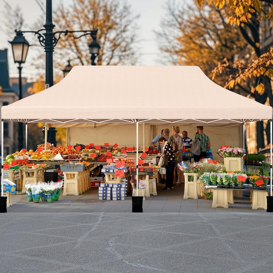 Paviljong – med bärväska, hopfällbar höjdjusterbart partytält – 3 x 6 m – Beige