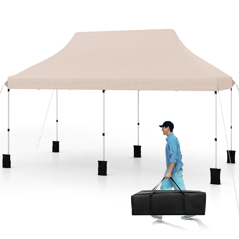 Paviljong – med bärväska, hopfällbar höjdjusterbart partytält – 3 x 6 m – Beige