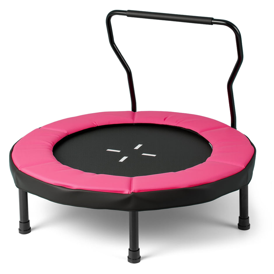 Barntrampolin – Fitness Inomhus med avtagbart handtag Minitrampolin upp till belastning – 100 kg Ø 102 cm – Rosa