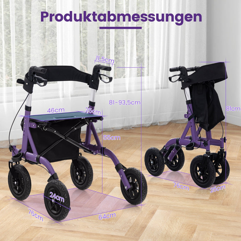 Fällbar – och lätt rollator med sittplats i aluminium upp till i rullstol rese – 136 kg 2 1 – Lila