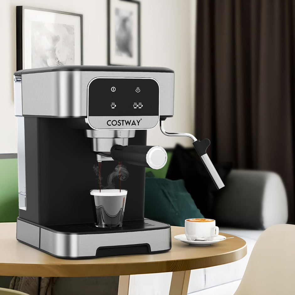 Espressomaskin – Bar W Espressokokare med Ånga Mjölkskummare Avtagbar Vatten Tank – 20 1200 18 L – Svart