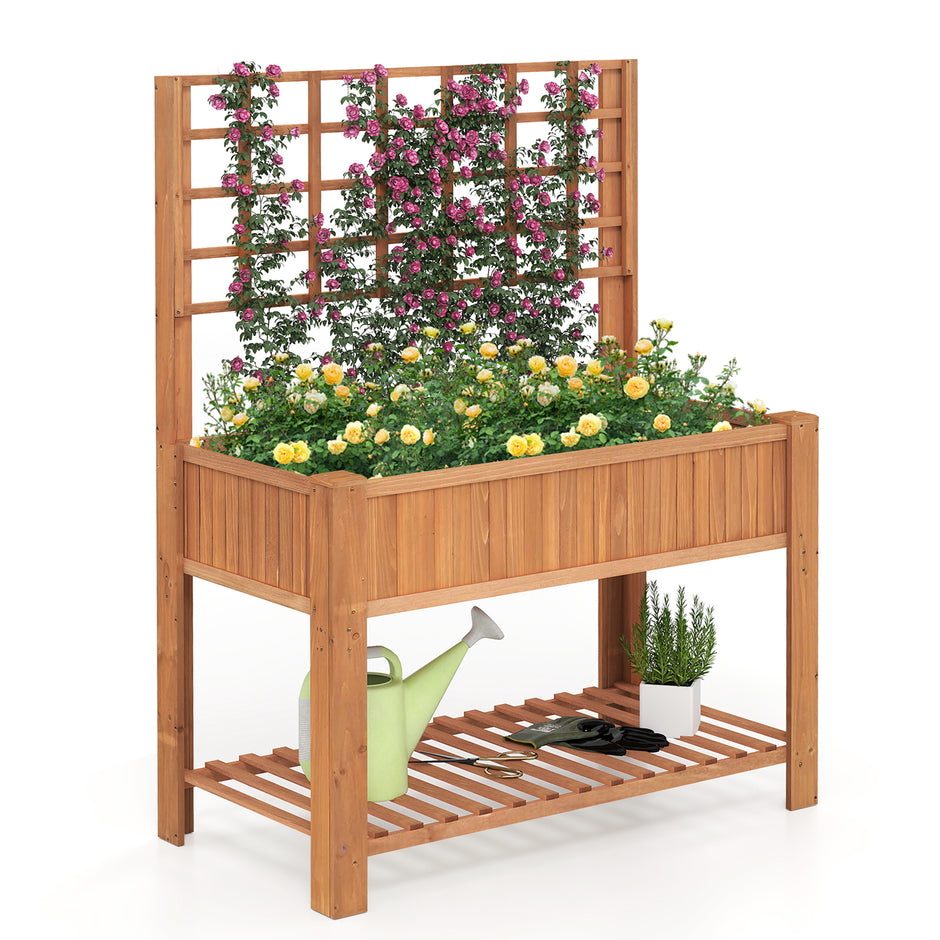 Trädhögbädd – med spaljé och avlastning, blomsterbädd dräneringshål, trädgårdsbädd, planteringslåda – Brun