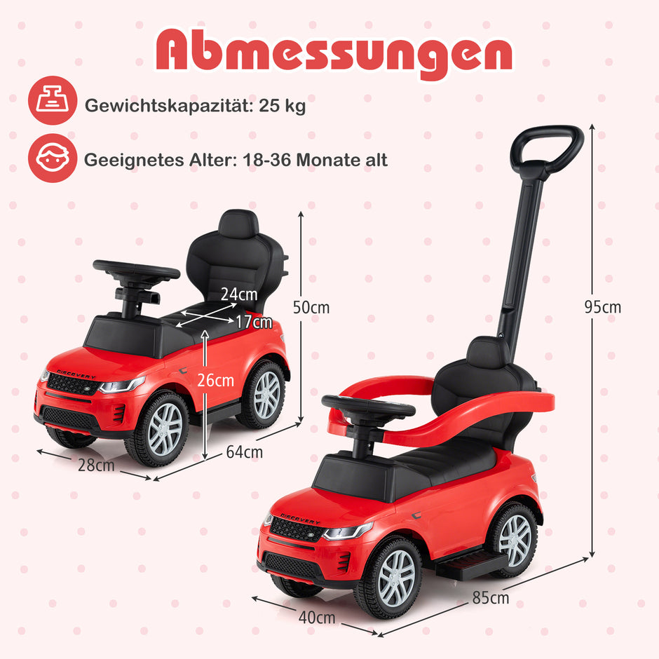 i – Rutschbil med skjutstång Rutschfordon avtagbart handtag Rutscher Bil – 3 1 – Röd