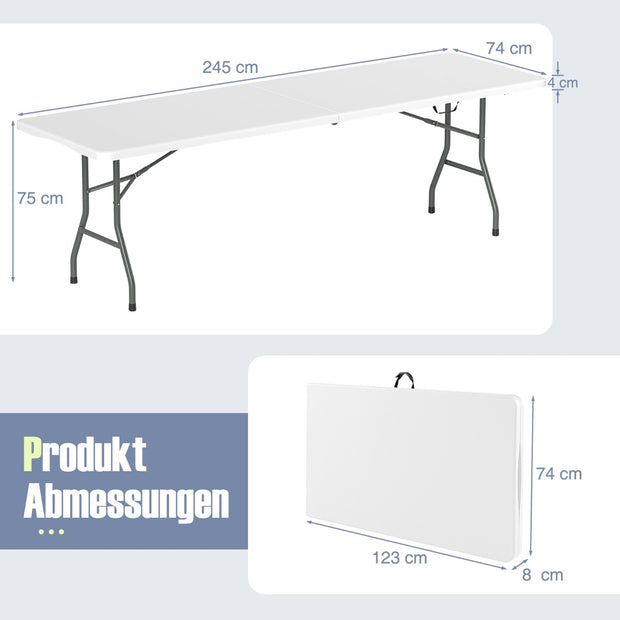 XXL Trädgårdsbord – med HDPE bordskiva och bärhandtag Fällbart campingbord partytabell – Vit