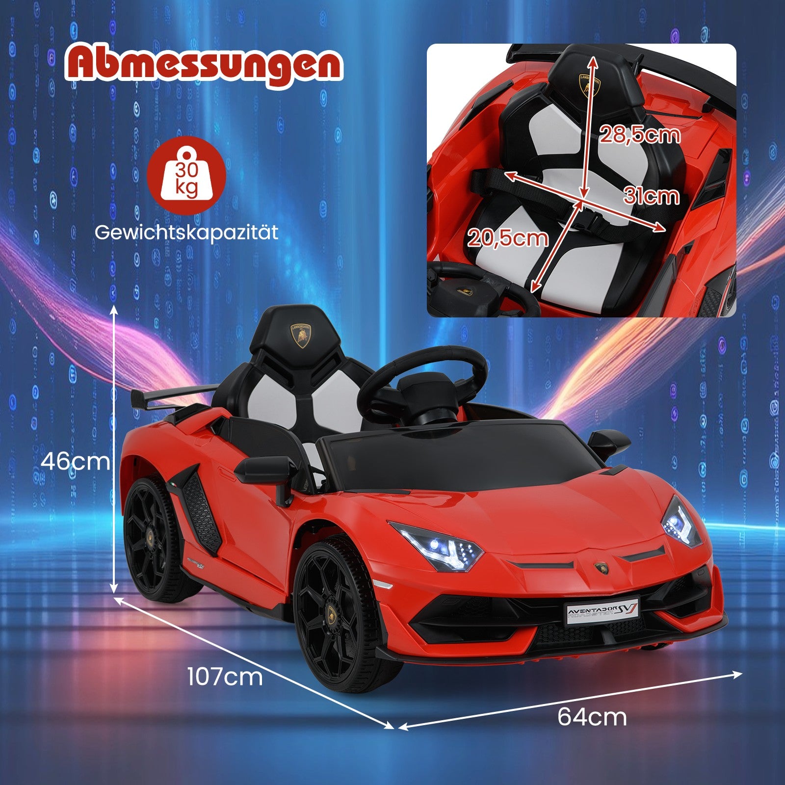 Lamborghini – elbil för barn med 2,4G fjärrkontroll och LED strålkastare Elfordon km/h – 3-5 – Röd