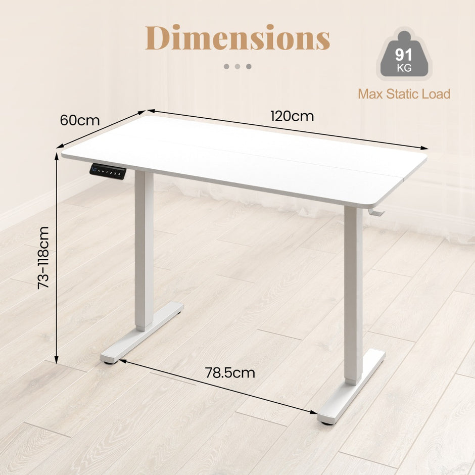 Höjjusterbart – Skrivbord med Krok Elektriskt – 120 x 60 cm – Vit