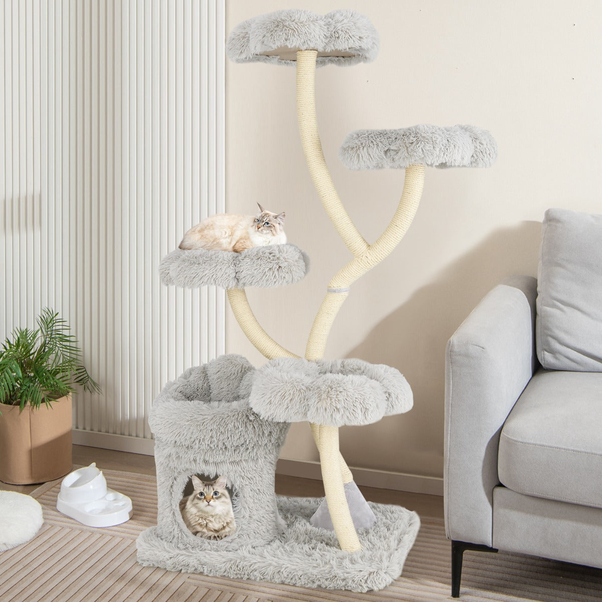 Trädkattklösträd – med varma liggplatser och kattgrotta sisalstolpar, kattträd – 4 165 cm – Grå