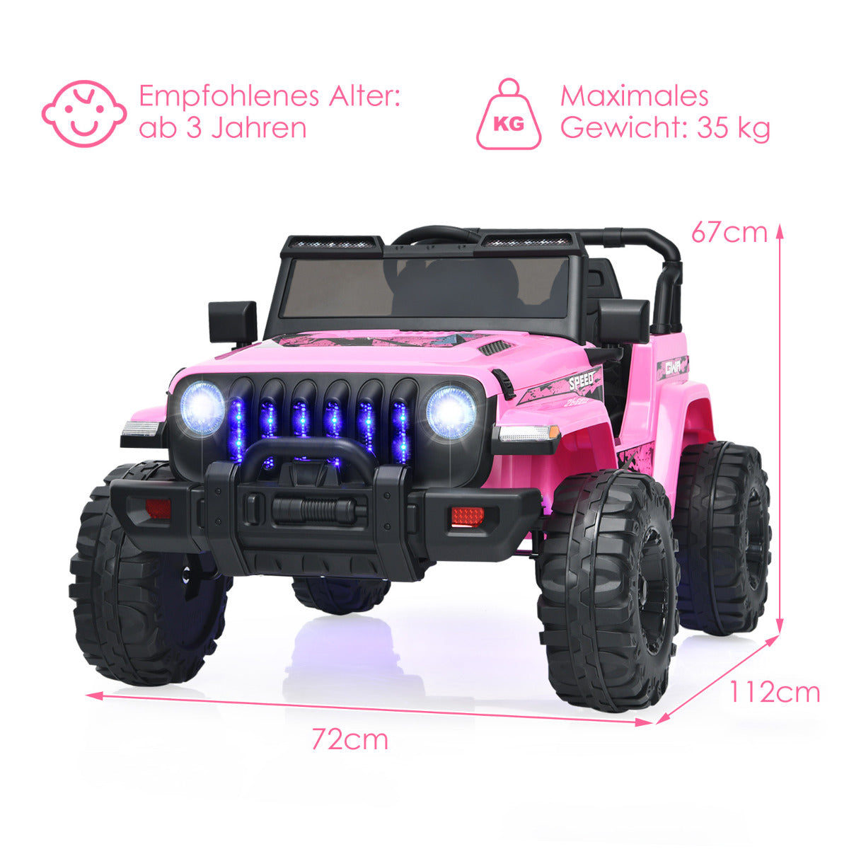 Batteridrivet – elfordon för barn med säte – 1 114 x 78 x 67 cm – Rosa