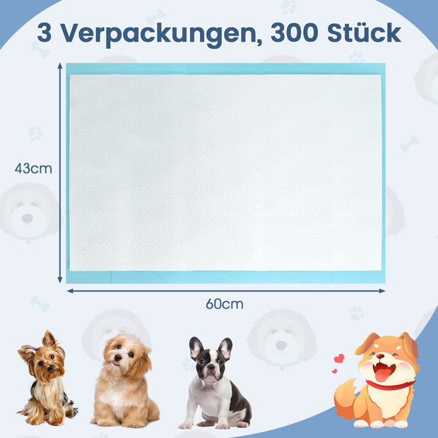 (300 – stycken) lagers läckagesäkra husdjursunderlag för rumsrenhetsträning superabsorberande – 6 60 x 43 cm – Blå