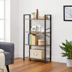 Boekenkast - 4 niveaus - Opbergrek met stalen frame - 120 cm hoog - Bruin/Zwart