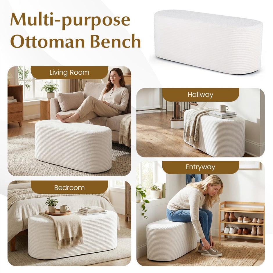 Stoppad – ottomanbänk cm, modern pall vid sängens fot med kordstoff och tät skumgummi – 120 – Beige