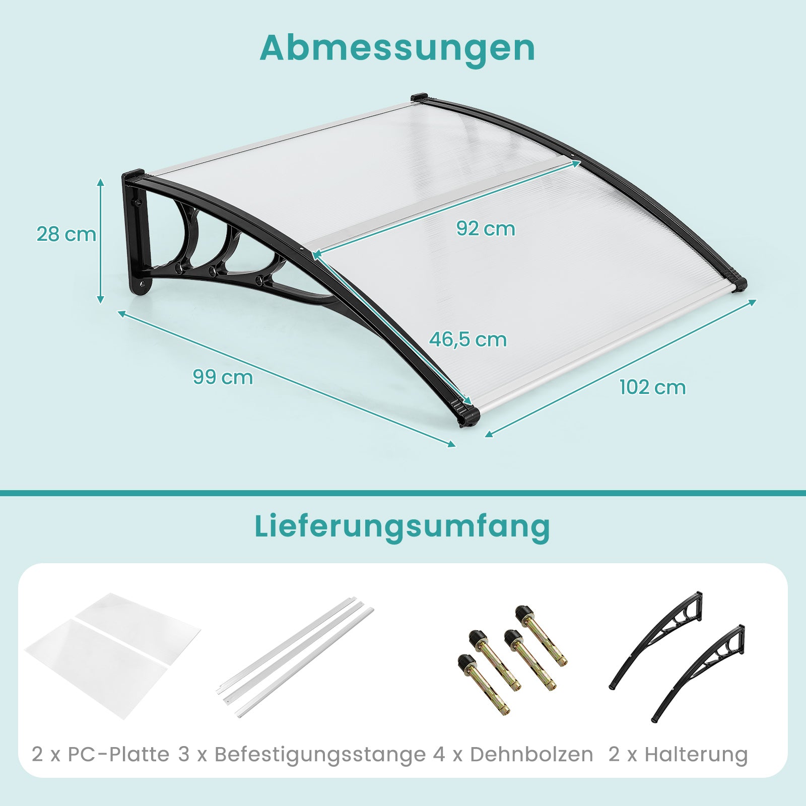Entrétak – för ytterdörr i aluminium och polykarbonat – 102 x 99 cm – Silver