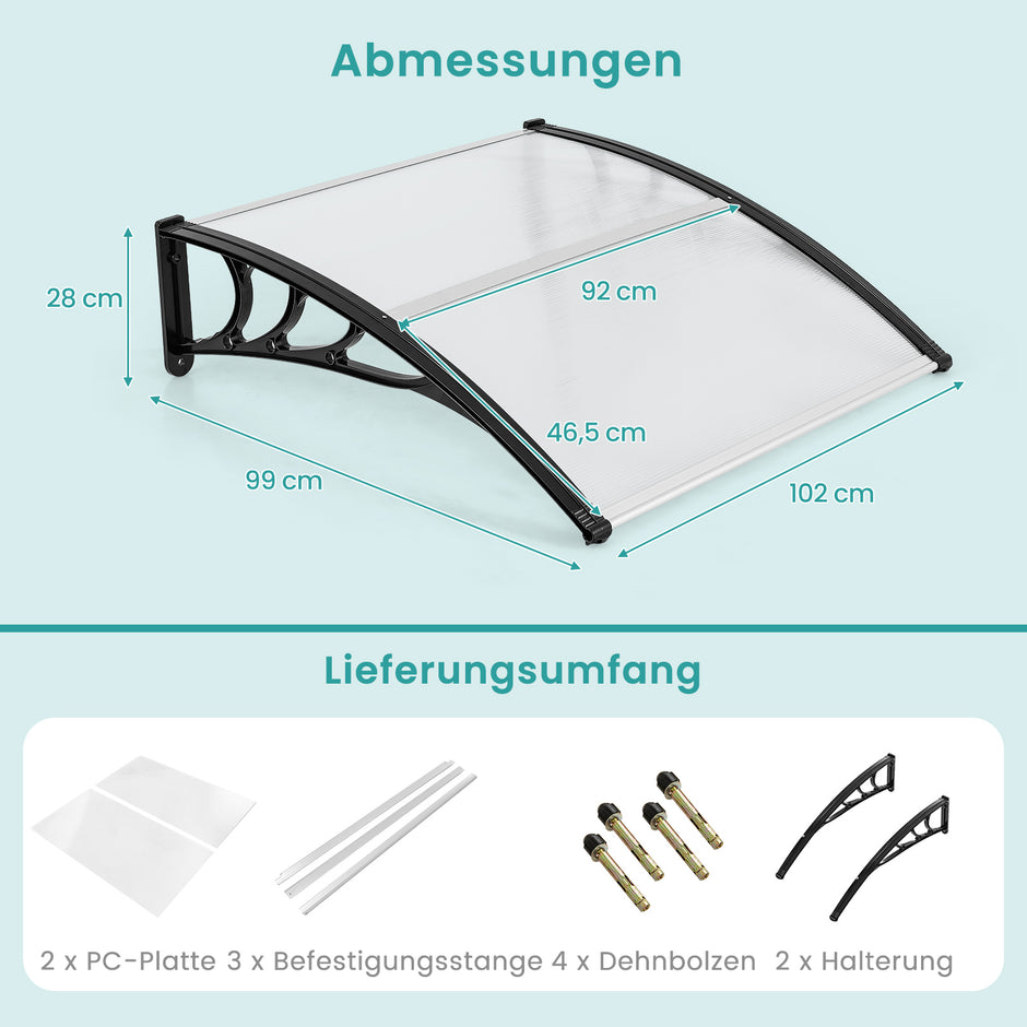 Entrétak – för ytterdörr i aluminium och polykarbonat – 102 x 99 cm – Silver