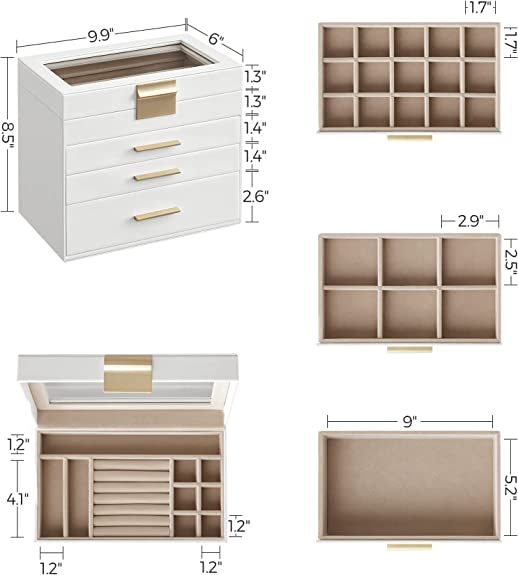 Sieradendoos – 4 niveaus met glazen deksel – Wit