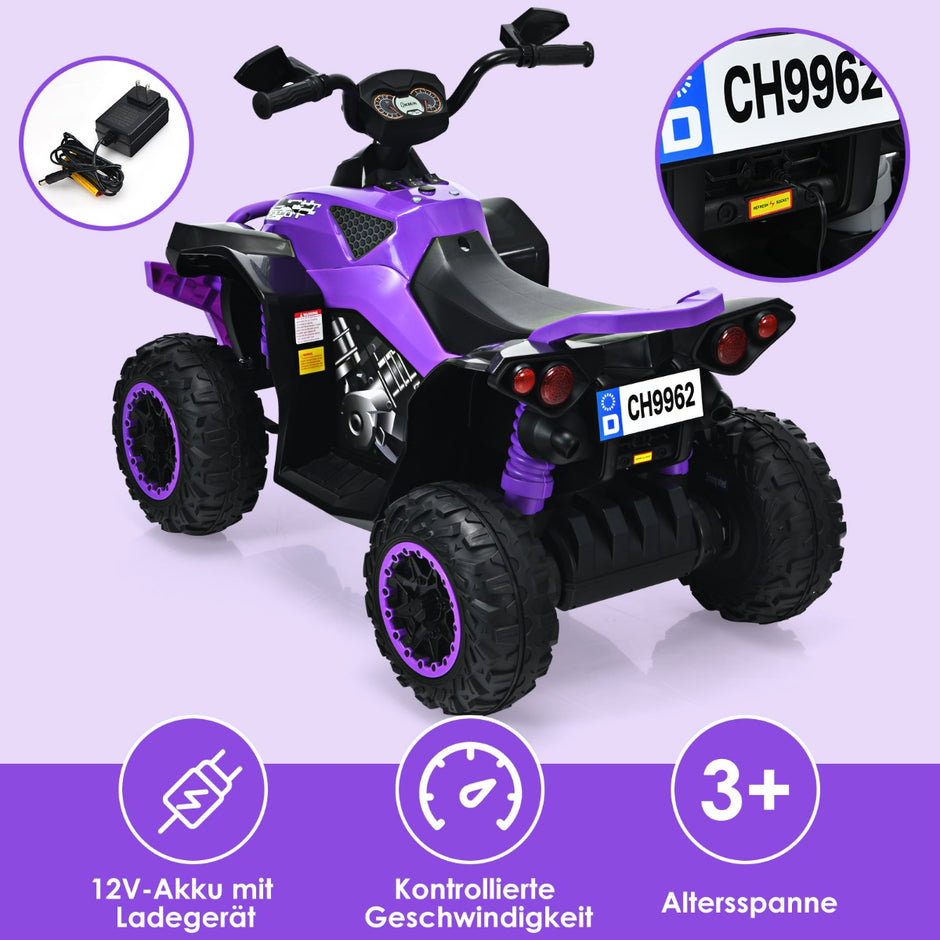 12V – Electric Kids Quad med musikhorn och LED strålkastare – Lila