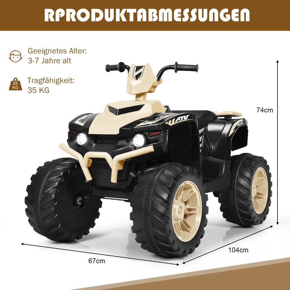 12V – elektrisk barnquad med strålkastare Mini musik och tuta Barnbil – Gul