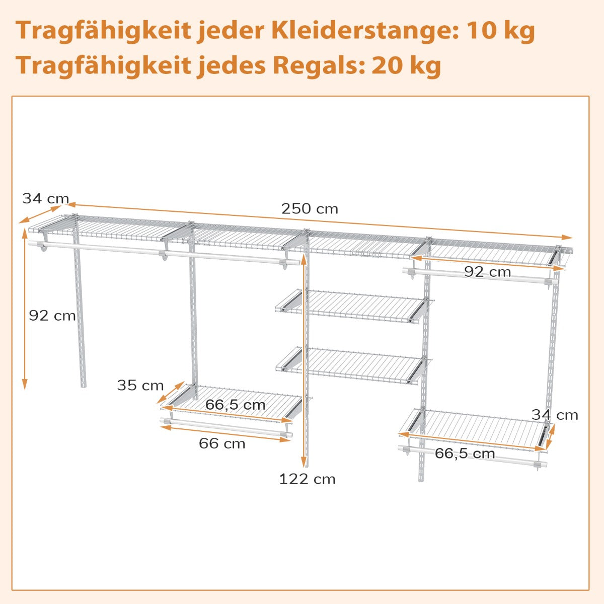 Öppen – garderob Utbyggbar DIY förvaringssystem – 122-244 cm – Vit