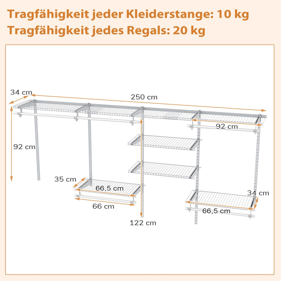 Öppen – garderob Utbyggbar DIY förvaringssystem – 122-244 cm – Vit