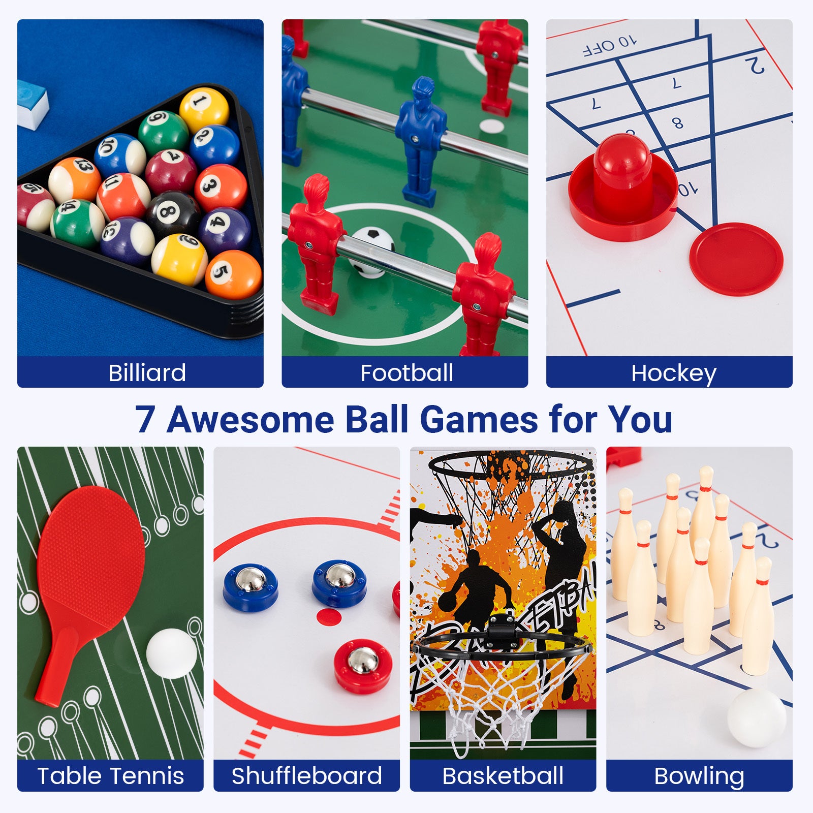 i – spelbord set multifunktionellt med fotbollsbord hockey biljard bordtennis m.m. Naturfärg – 14 1