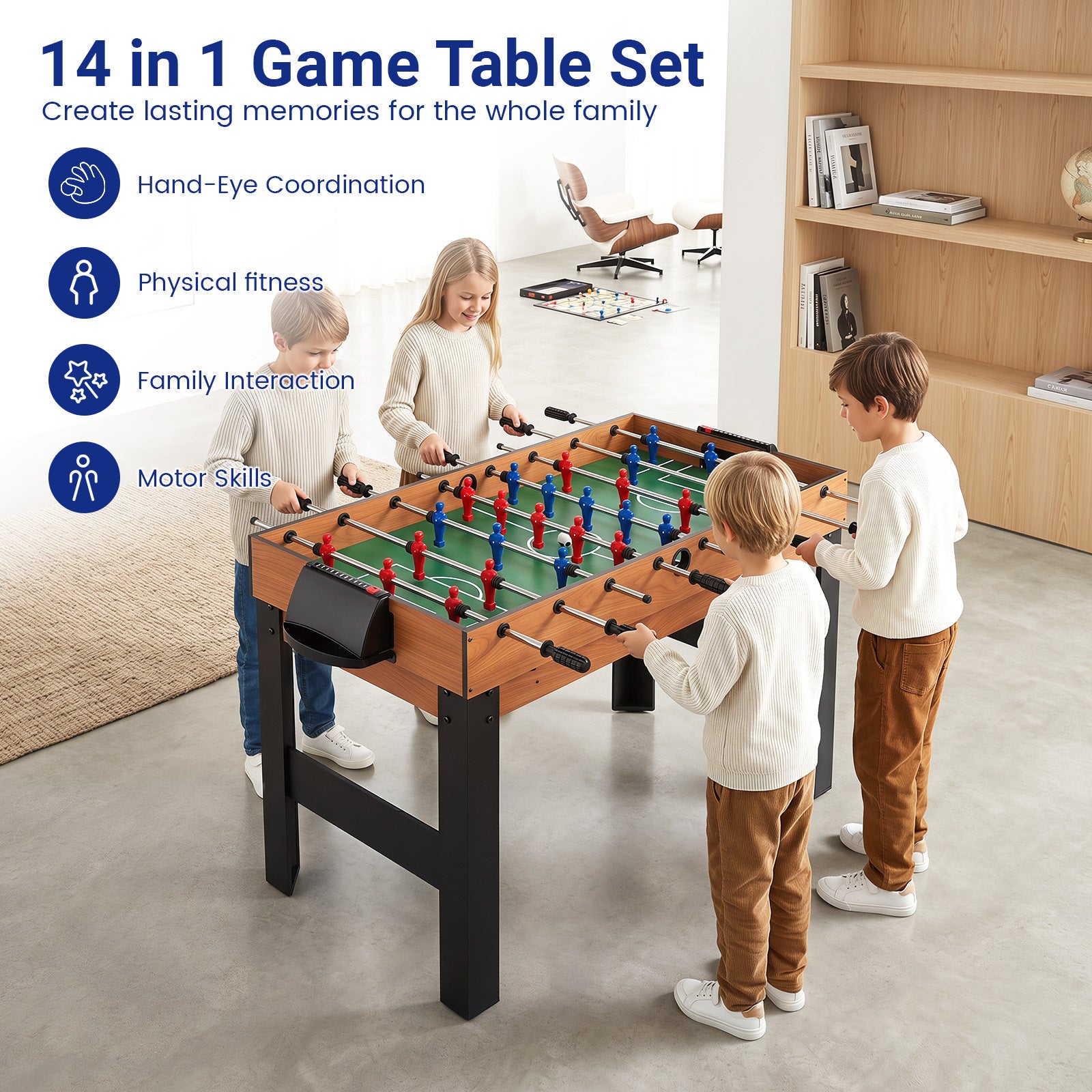 i – spelbord set multifunktionellt med fotbollsbord hockey biljard bordtennis m.m. Naturfärg – 14 1