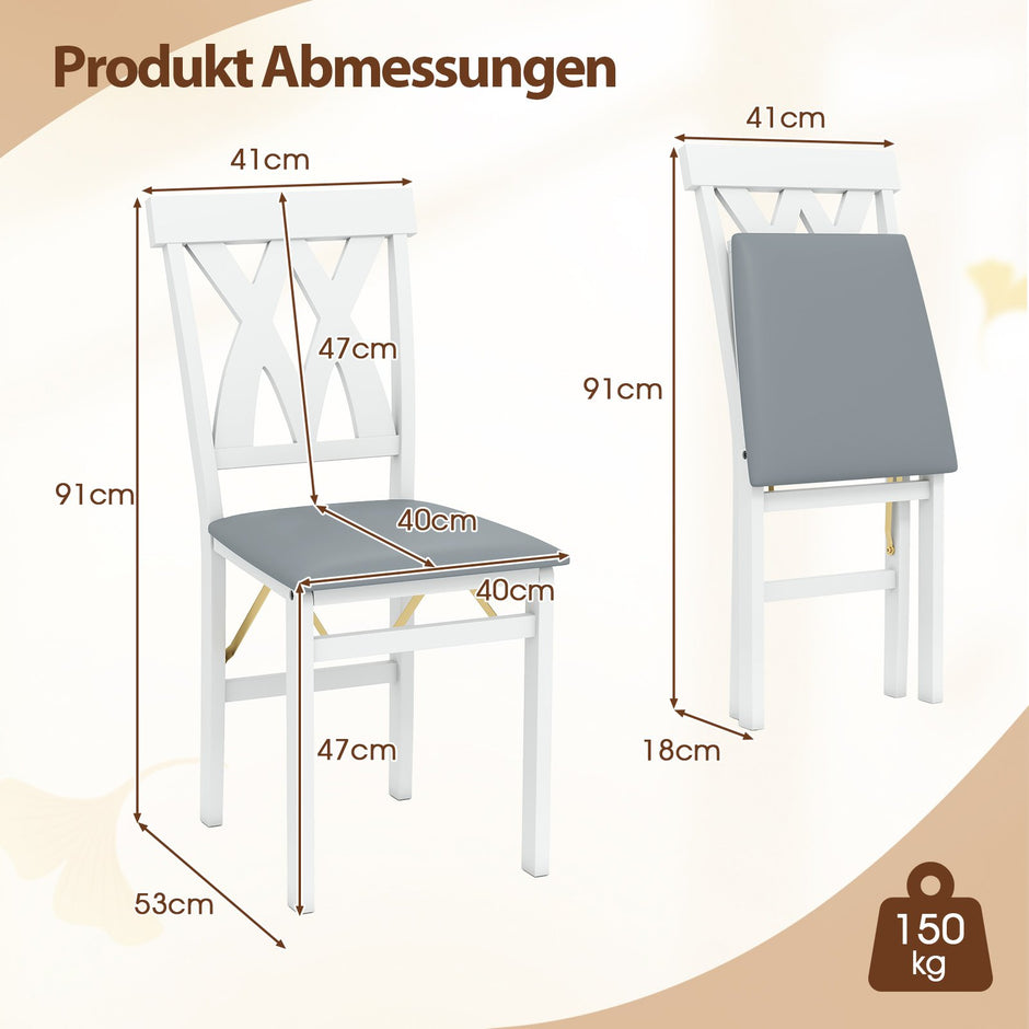 pack – matstolar, hopfällbar köksstol med vadderad sits, sidostol – 2 – Vit
