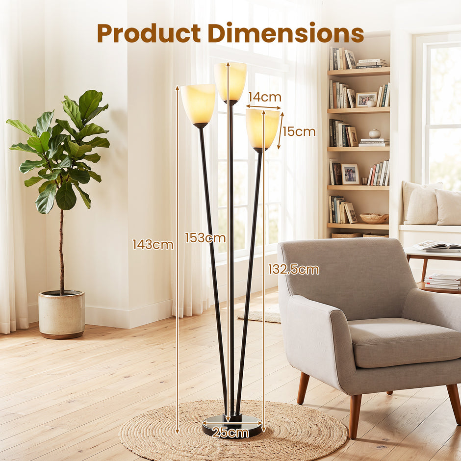 Golvlampa – med tre E27‑socklar, treflig läslampa lampskärm – 153 cm