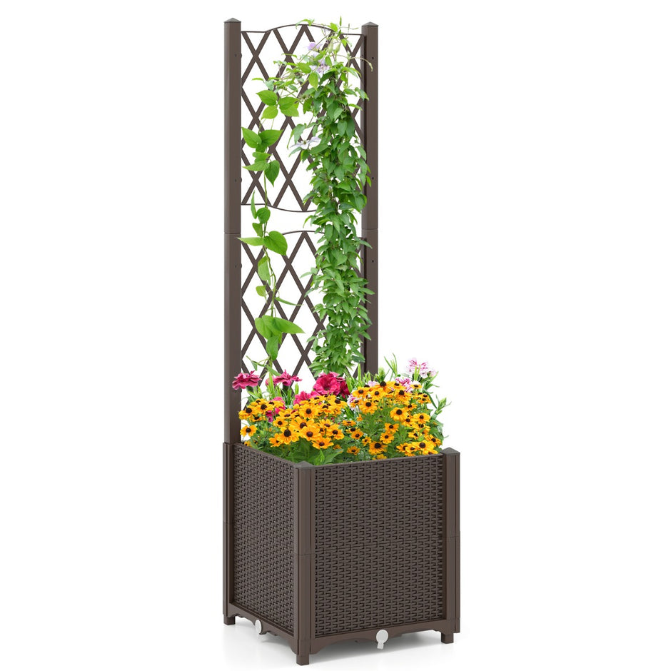Blomlåda – med spaljé, planteringslåda för klätterväxter – 40 x 40 x 140 cm – Kaffe