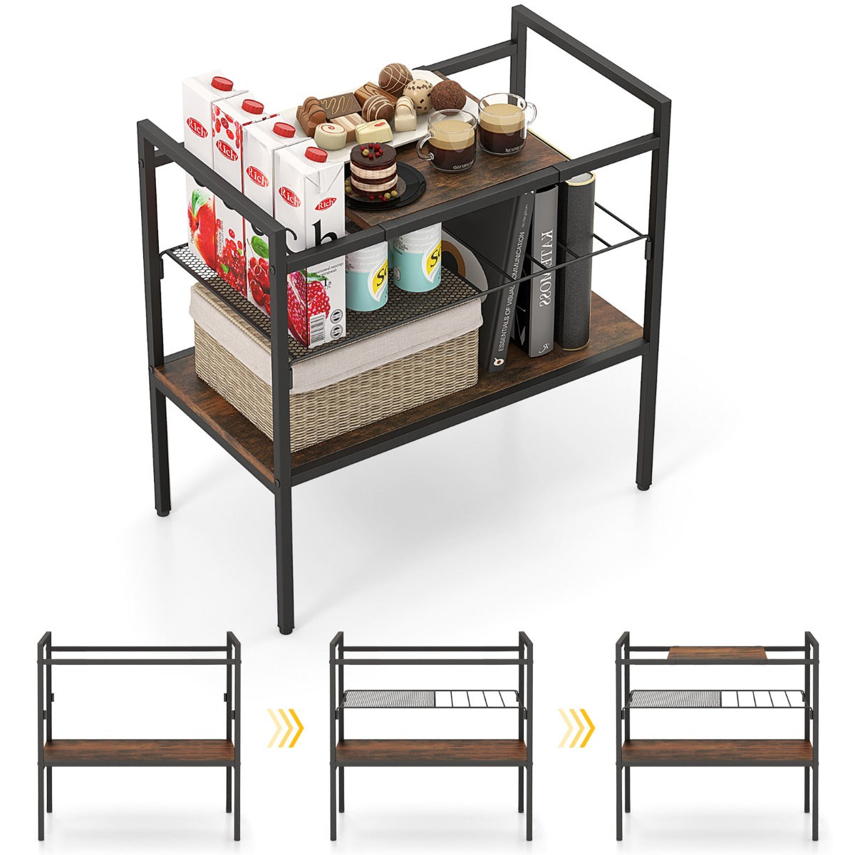 Konsolbord – med hyllor Smalt konsolsidobord Rustikt brunt – 60 x 33,5 x 61 cm – Rustik brun