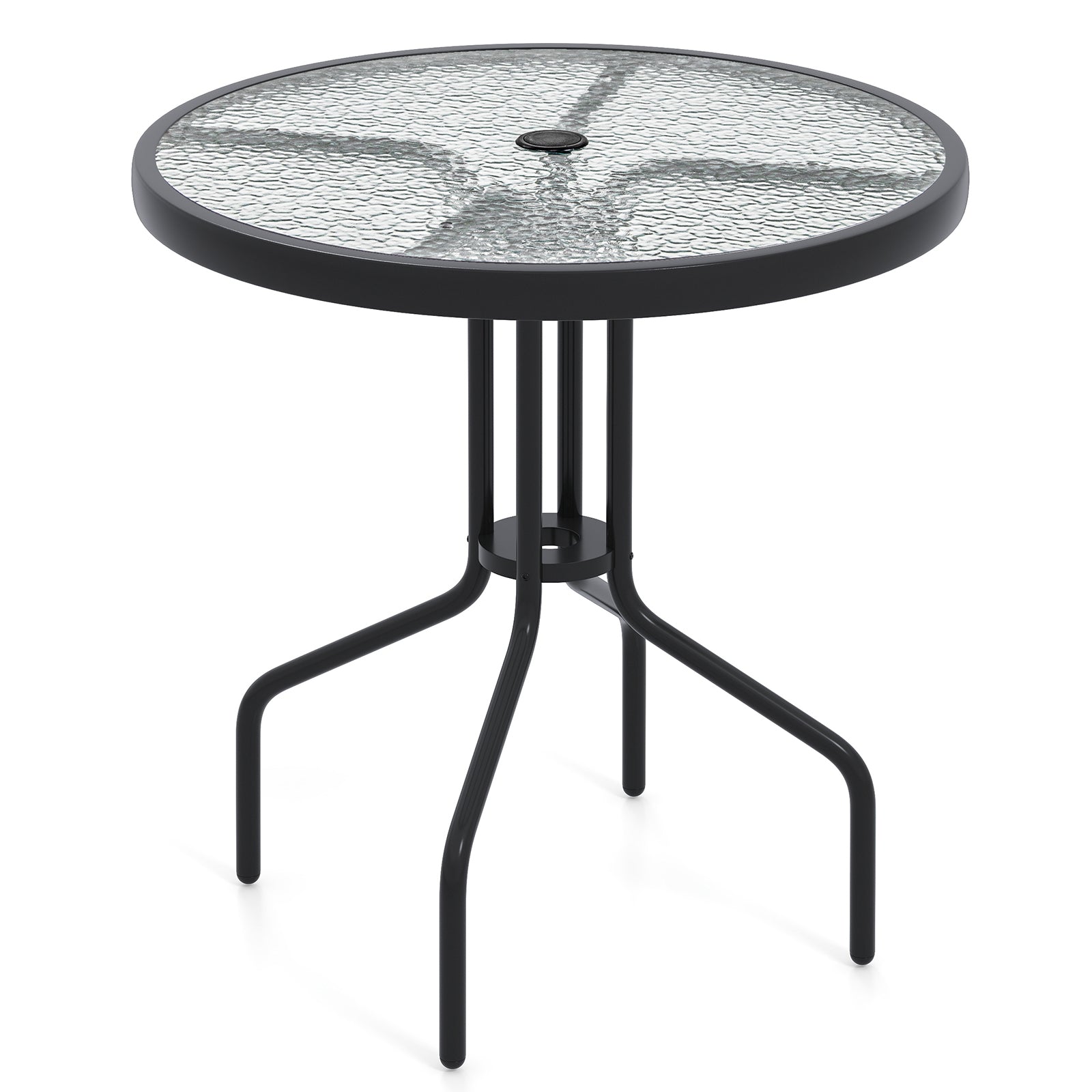 Trädgårdsbord – med parasollhål Bistråbord bordsskiva av härdat glas – 70 x 70 x 71 cm – Svart
