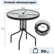 Trädgårdsbord – med parasollhål Bistråbord bordsskiva av härdat glas – 70 x 70 x 71 cm – Svart