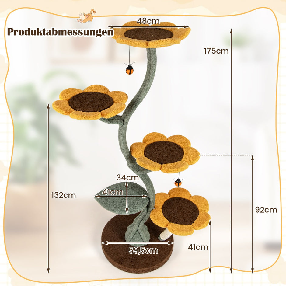 Klätterträd – med blommformade och bladformade plattformar – 5 175 cm – Gul