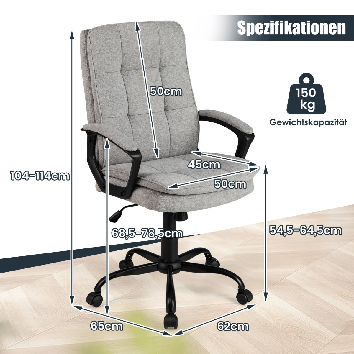 Ergonomisk – kontorsstol med armstöd och hjul Höj sänkbar snurrstol Datorstol – Grå
