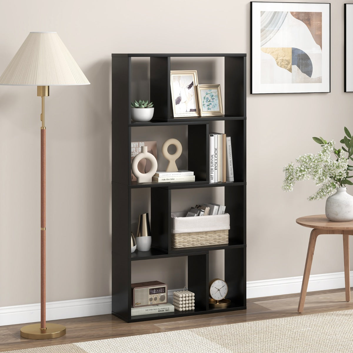 Bokhylla – med hyllplan Stativhylla fack Kubhylla – 4 8 60 x 20 x 120 cm – Svart
